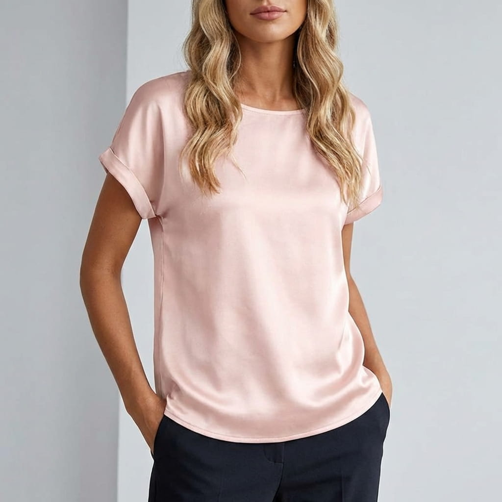 Elara Satin - Elegant V-Neck Blouse