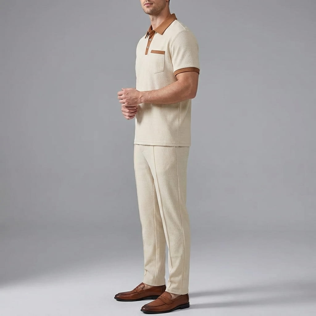 Matteo Men's Cotton Lounge Set – Polo Shirt and Trousers Two Piece Set