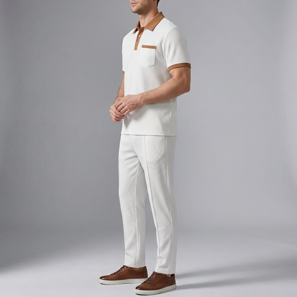 Matteo Men's Cotton Lounge Set – Polo Shirt and Trousers Two Piece Set