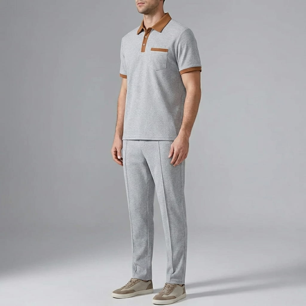Matteo Men's Cotton Lounge Set – Polo Shirt and Trousers Two Piece Set