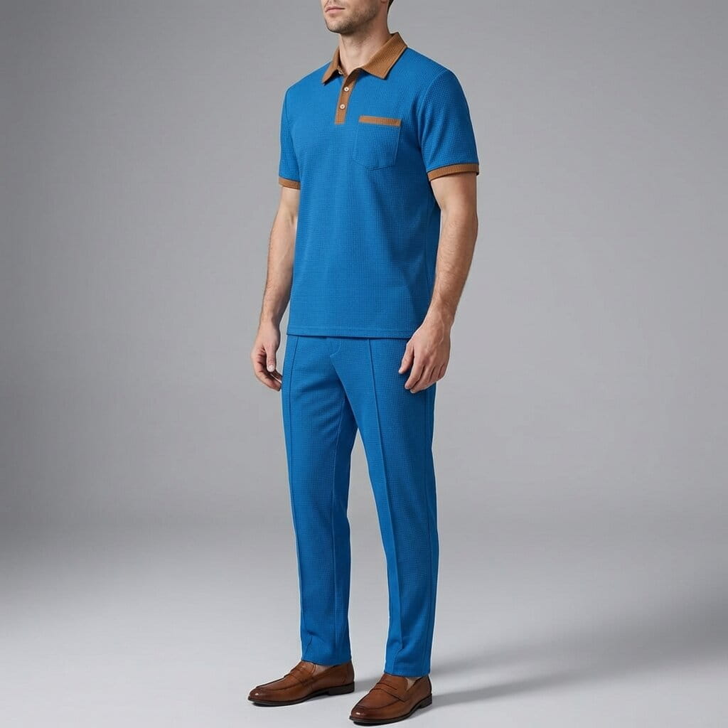 Matteo Men's Cotton Lounge Set – Polo Shirt and Trousers Two Piece Set