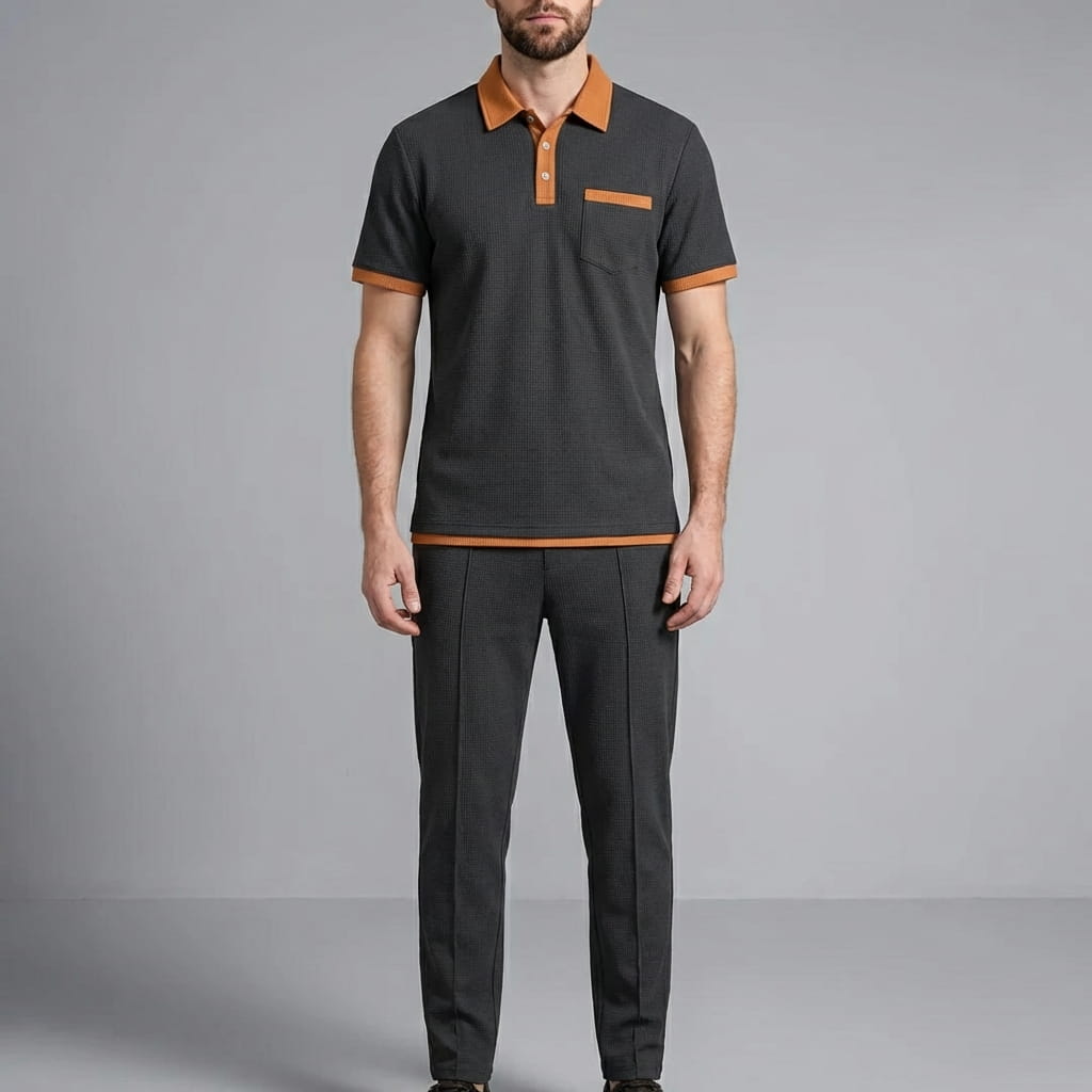 Matteo Men's Cotton Lounge Set – Polo Shirt and Trousers Two Piece Set