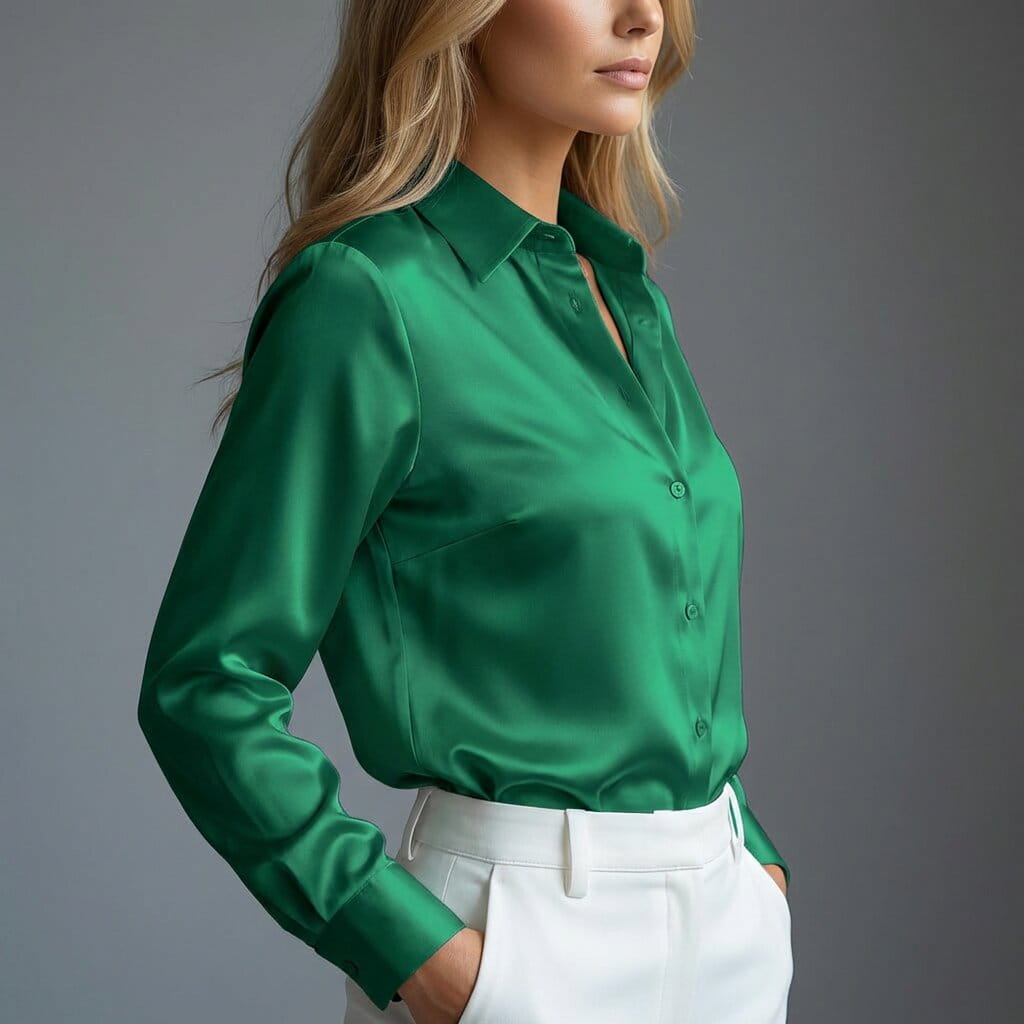 Malika Luxe Satin Silk Button Shirt – Soft Draped Workwear Shirt