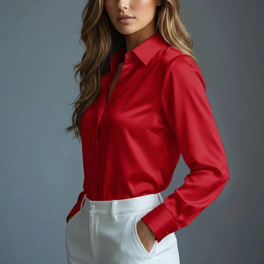Malika Luxe Satin Silk Button Shirt – Soft Draped Workwear Shirt