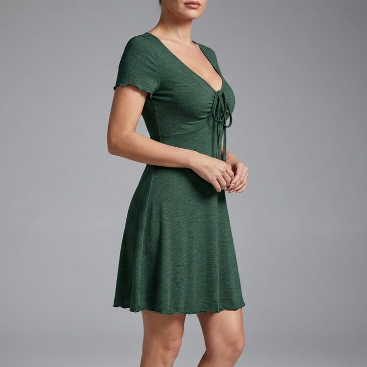 Margarette V-Neck Tie Front Mini Dress – Lightweight Cotton Summer Dress