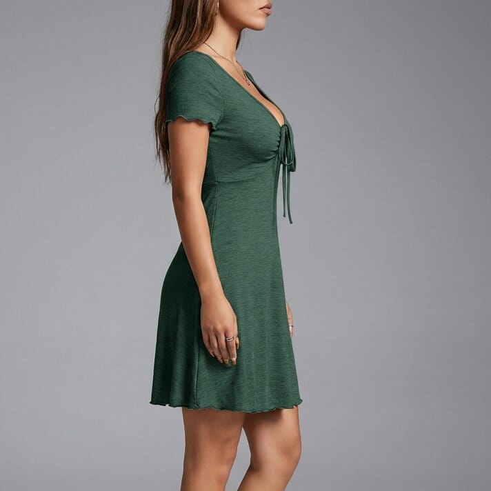 Margarette V-Neck Tie Front Mini Dress – Lightweight Cotton Summer Dress
