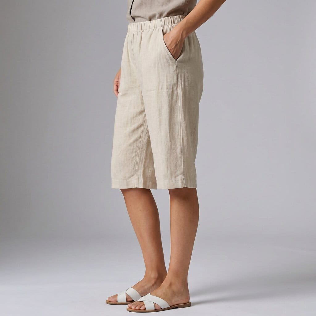 Emerald Linen Knee Shorts – Breathable High Waisted Summer Shorts
