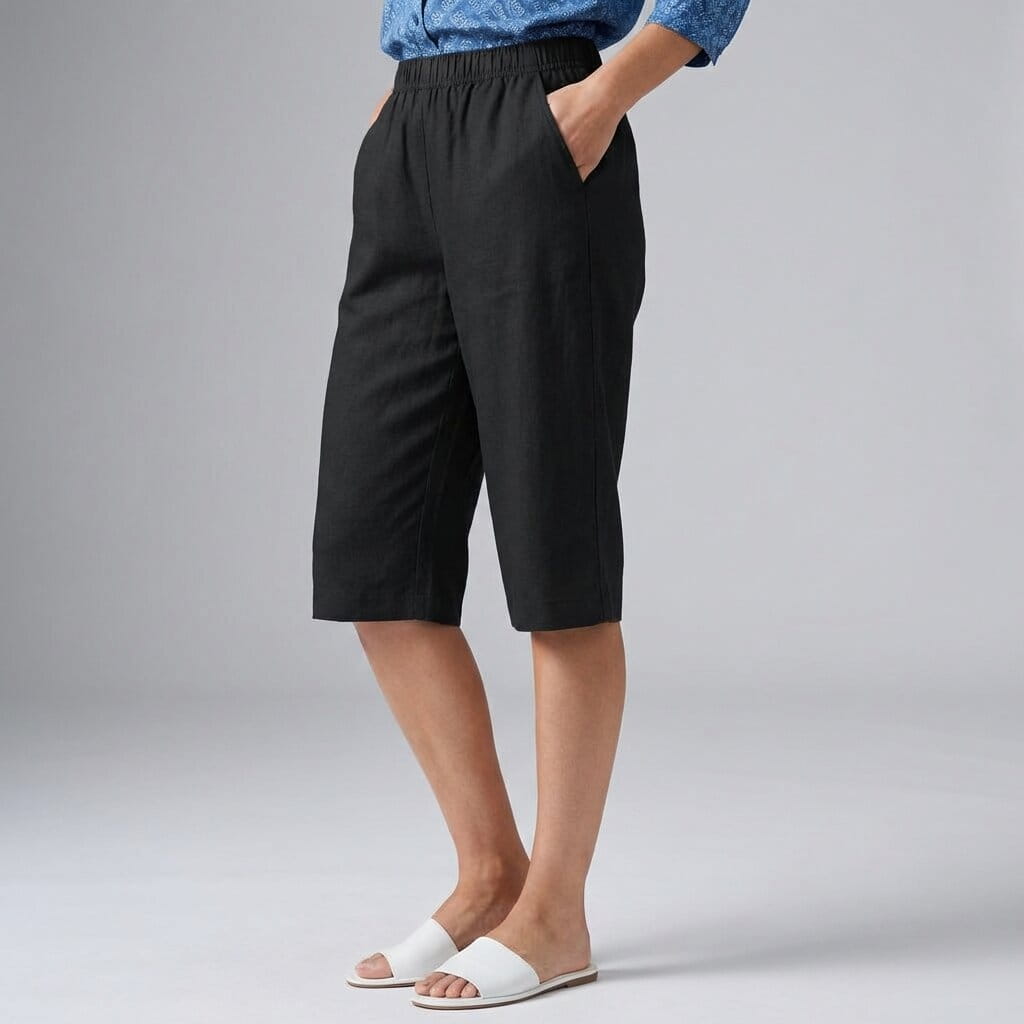 Emerald Linen Knee Shorts – Breathable High Waisted Summer Shorts