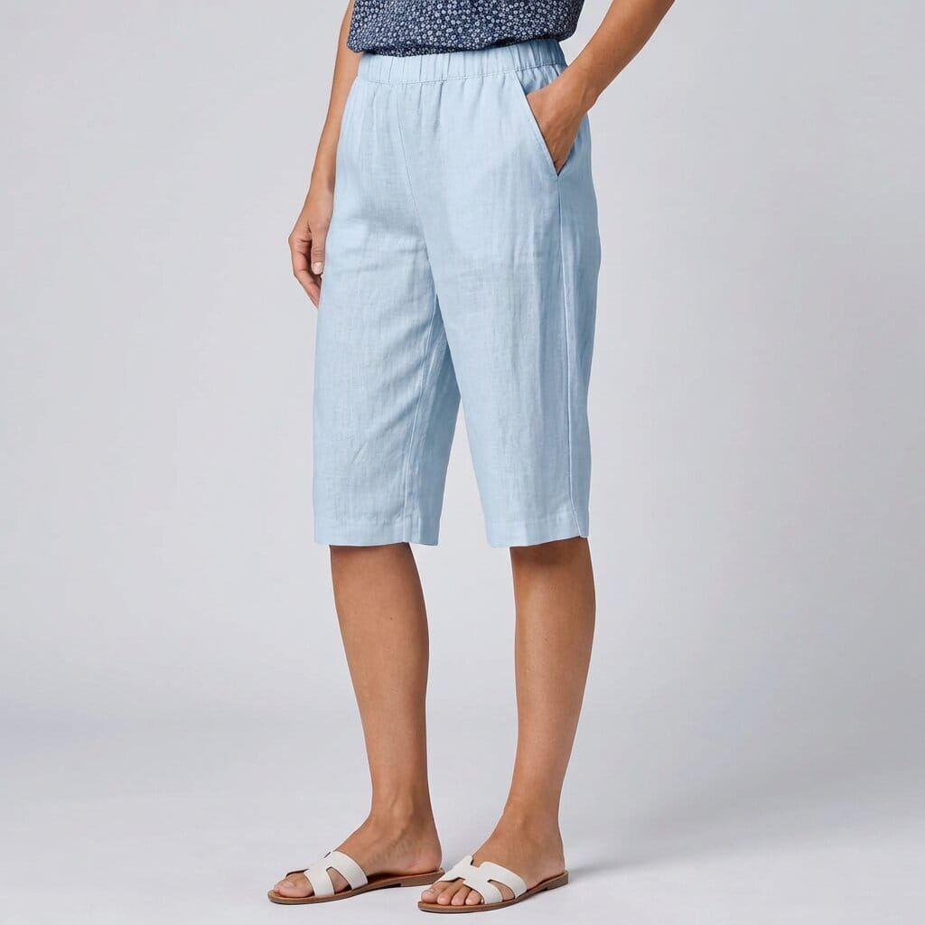 Emerald Linen Knee Shorts – Breathable High Waisted Summer Shorts