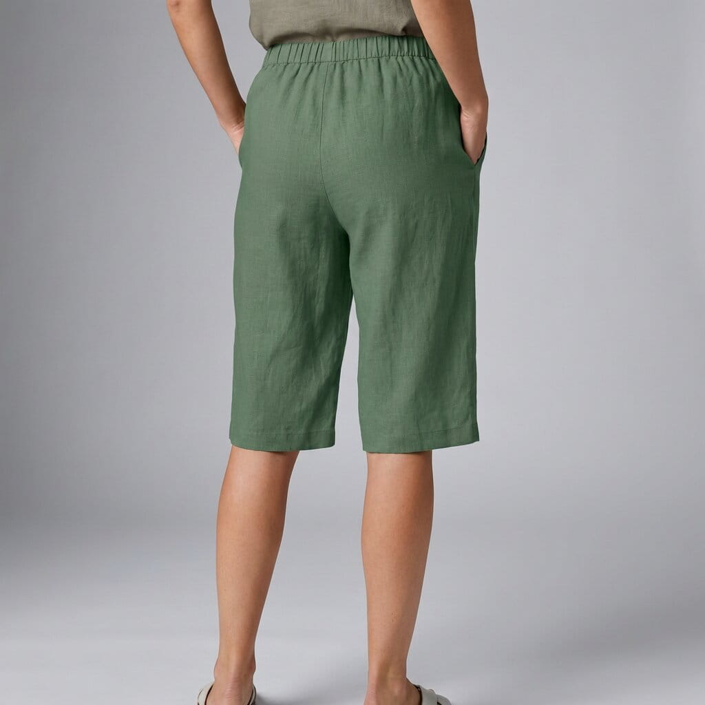 Emerald Linen Knee Shorts – Breathable High Waisted Summer Shorts