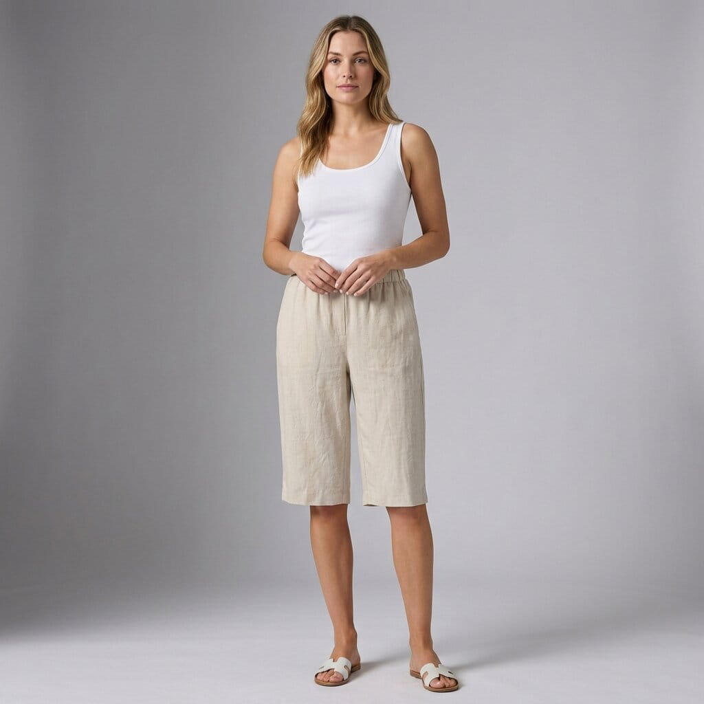 Emerald Linen Knee Shorts – Breathable High Waisted Summer Shorts