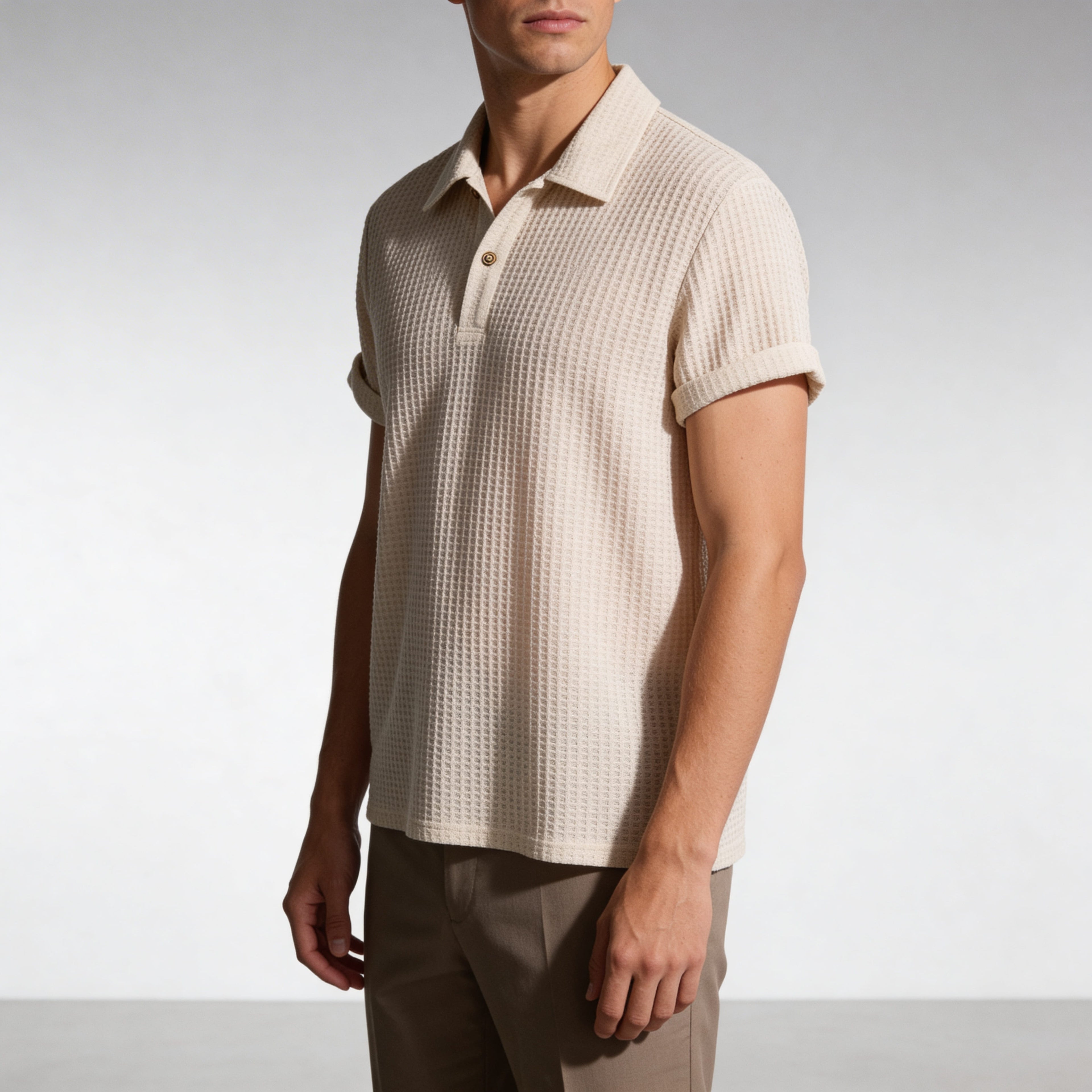 Evans Waffle Knit Polo Shirt – Breathable Short Sleeve Smart Casual Top