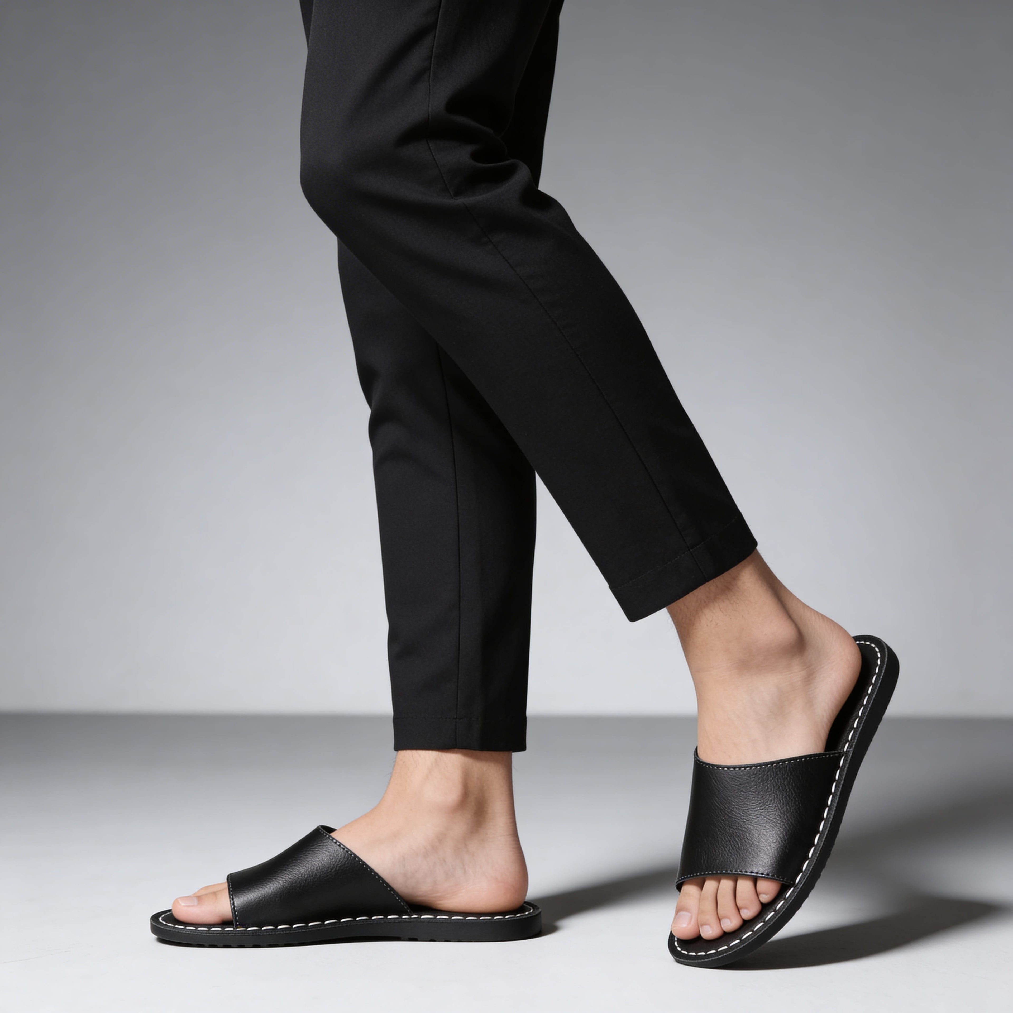 Romeo Genuine Leather Slide Sandal – Hand-Sewn Cushioned Summer Footwear