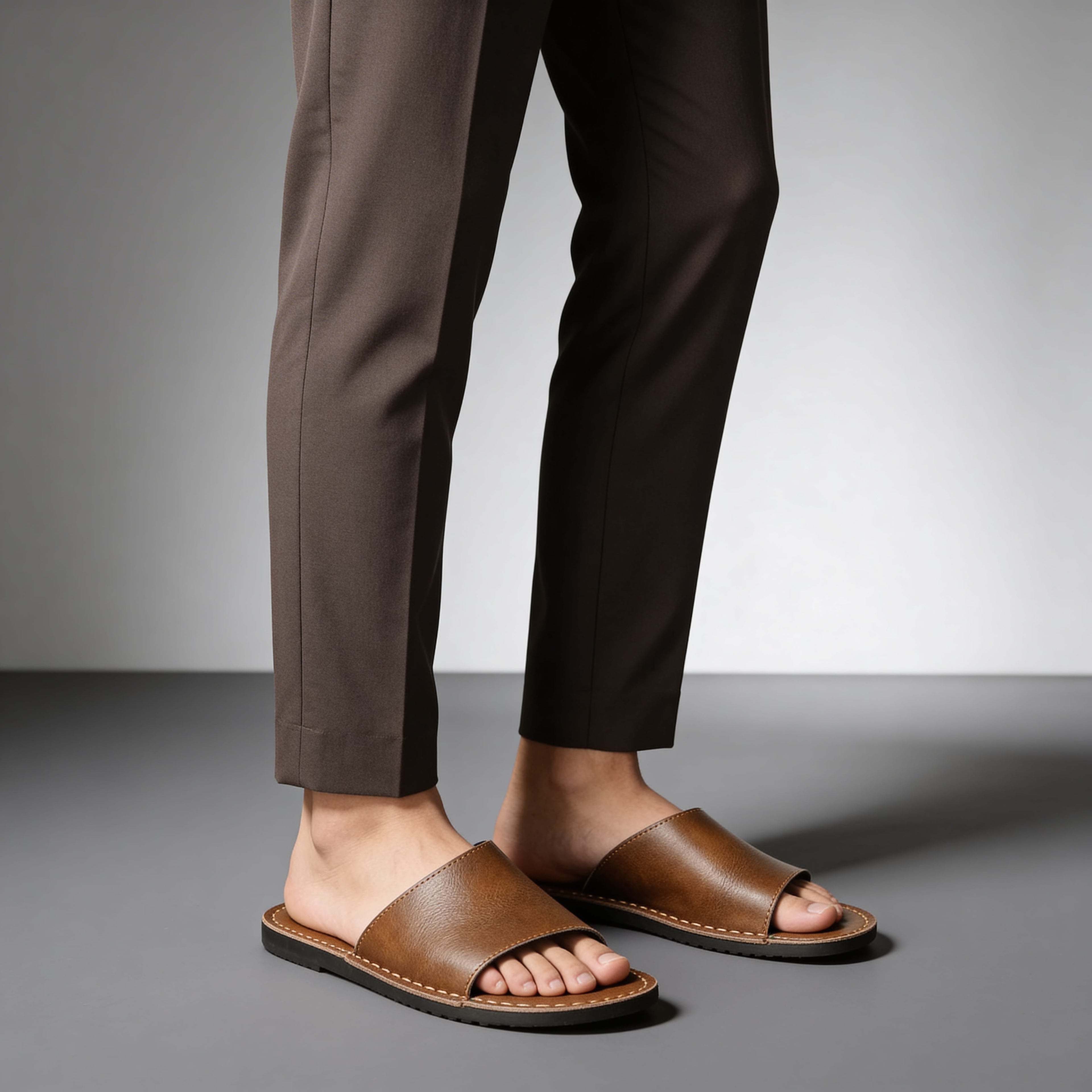 Romeo Genuine Leather Slide Sandal – Hand-Sewn Cushioned Summer Footwear