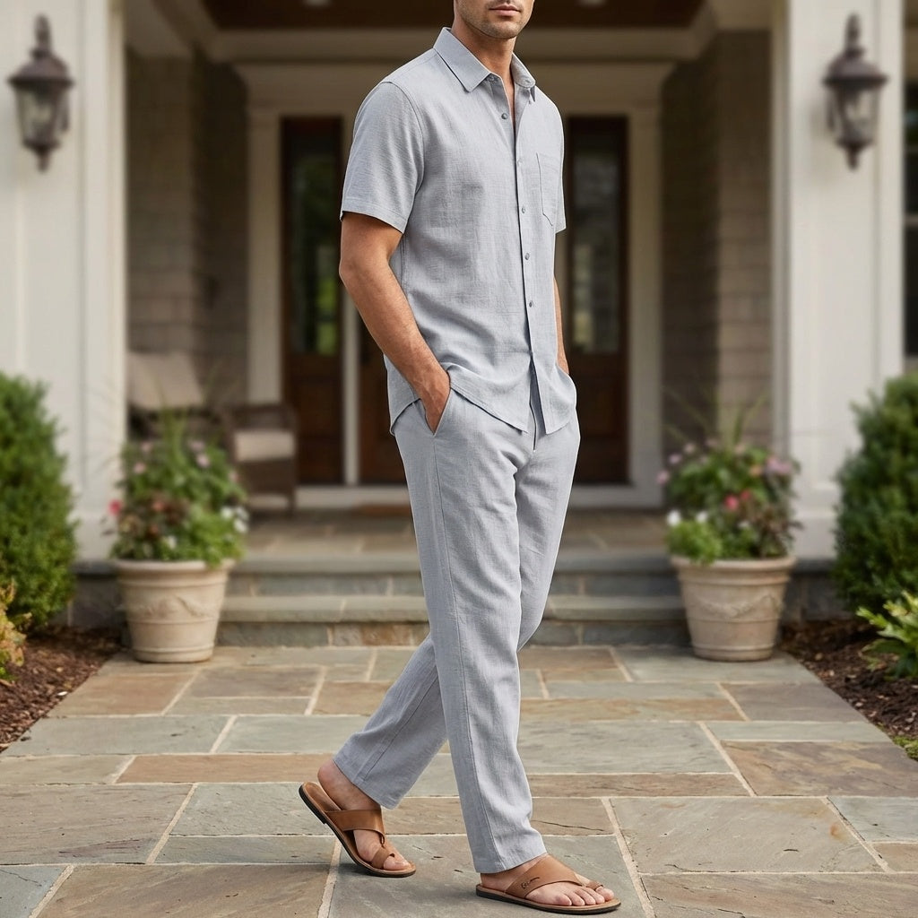 Kaiden Cotton Lightweight Summer Set — Casual Shirt-Pants Loungewear Set