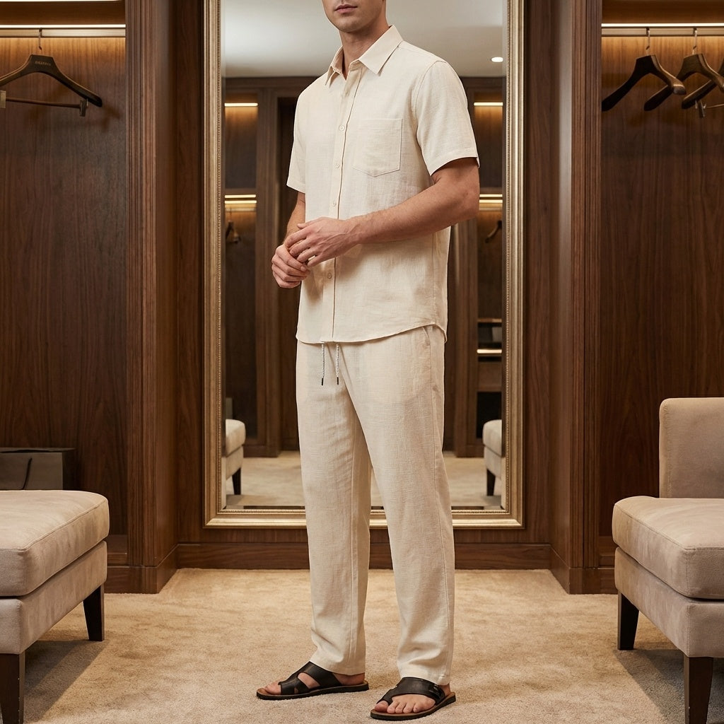 Kaiden Cotton Lightweight Summer Set — Casual Shirt-Pants Loungewear Set