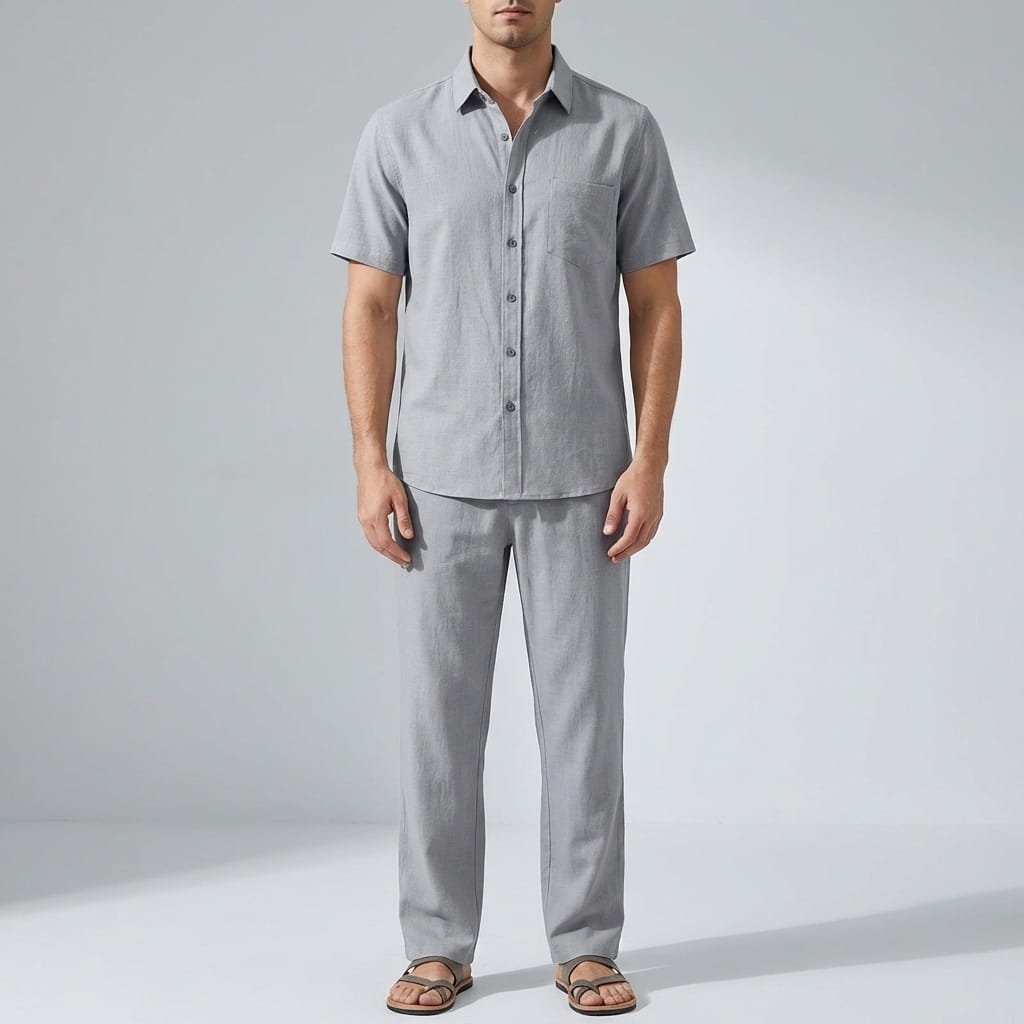 Kaiden Cotton Lightweight Summer Set — Casual Shirt-Pants Loungewear Set