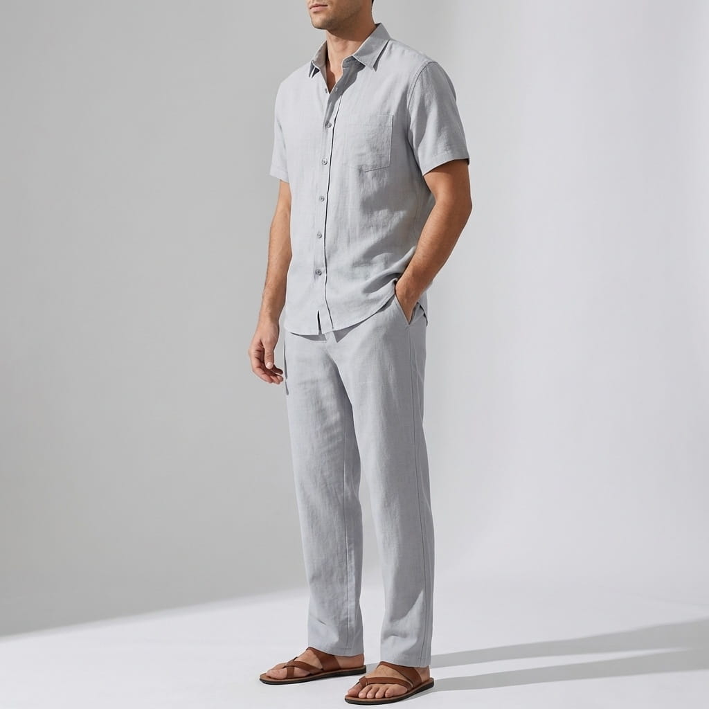 Kaiden Cotton Lightweight Summer Set — Casual Shirt-Pants Loungewear Set