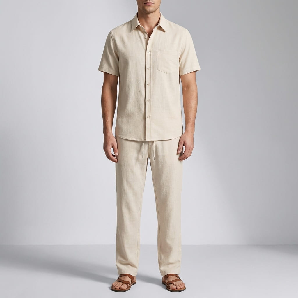 Kaiden Cotton Lightweight Summer Set — Casual Shirt-Pants Loungewear Set