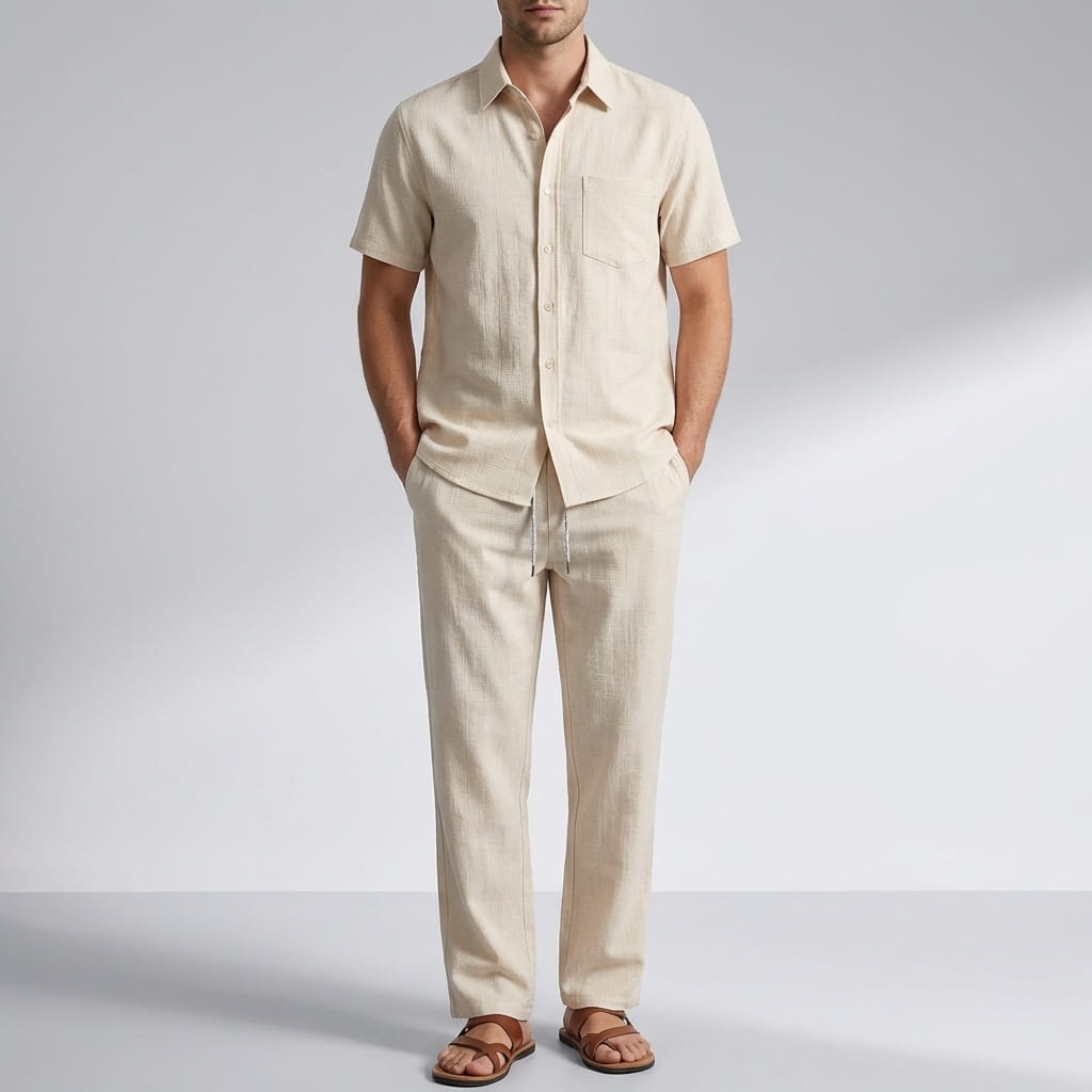 Kaiden Cotton Lightweight Summer Set — Casual Shirt-Pants Loungewear Set