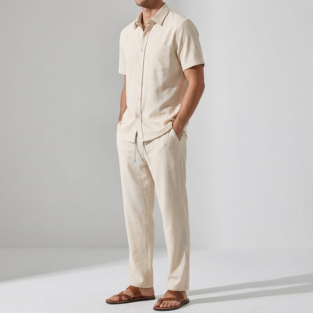 Kaiden Cotton Lightweight Summer Set — Casual Shirt-Pants Loungewear Set