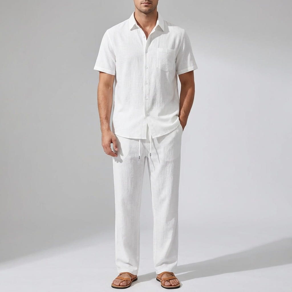 Kaiden Cotton Lightweight Summer Set — Casual Shirt-Pants Loungewear Set