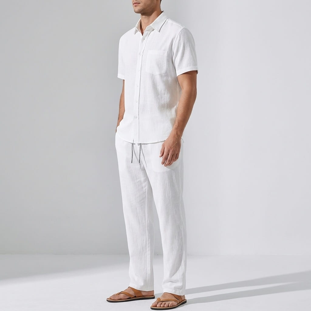 Kaiden Cotton Lightweight Summer Set — Casual Shirt-Pants Loungewear Set