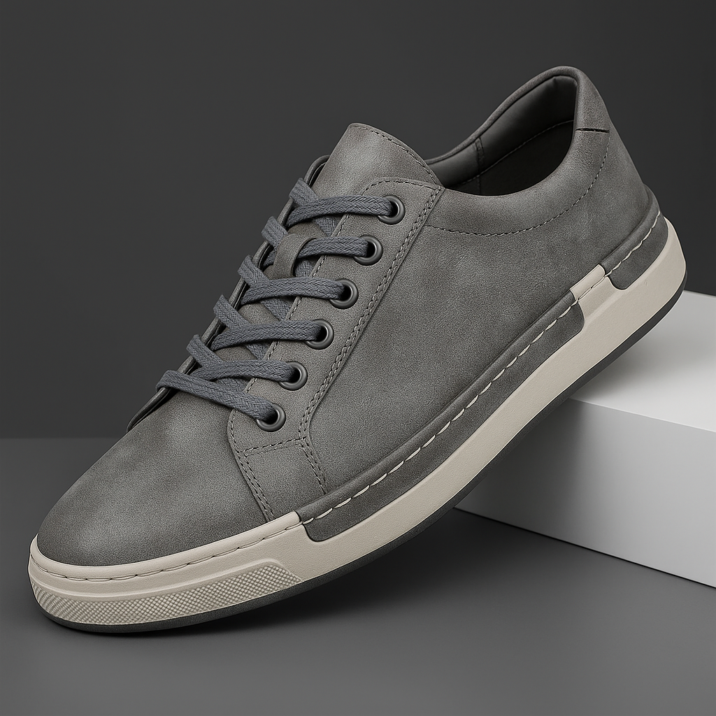 Troy Men’s Leather Sneakers – Italian Leather Low-Top Sneakers with Cushioned Sole