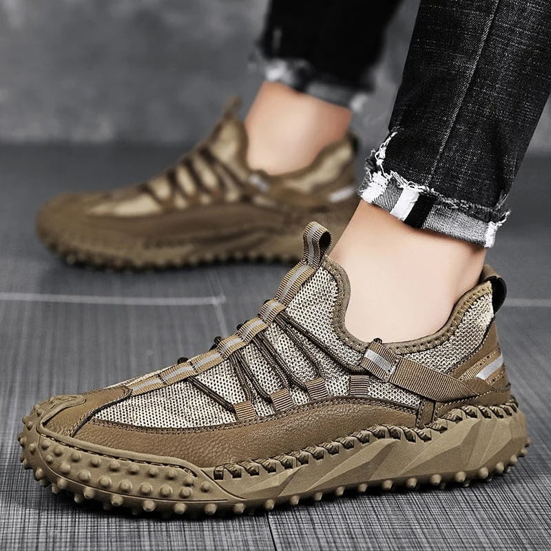 Clavio Genuine Leather & Mesh Sneakers – Rugged Lugged Sole Footwear
