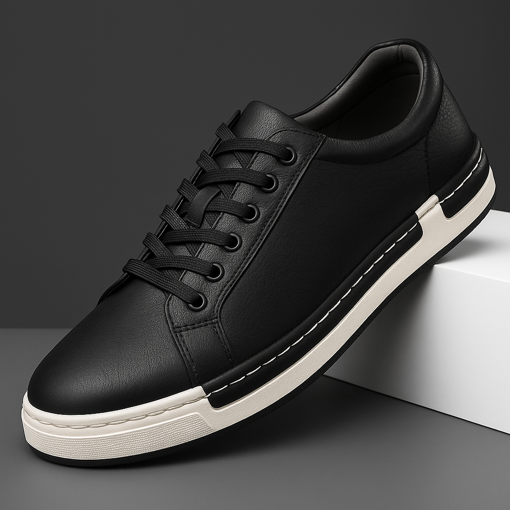 Troy Men’s Leather Sneakers – Italian Leather Low-Top Sneakers with Cushioned Sole