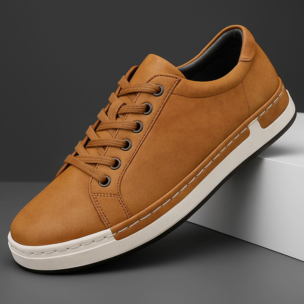 Troy Men’s Leather Sneakers – Italian Leather Low-Top Sneakers with Cushioned Sole