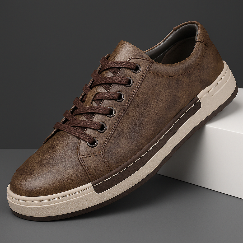 Troy Men’s Leather Sneakers – Italian Leather Low-Top Sneakers with Cushioned Sole