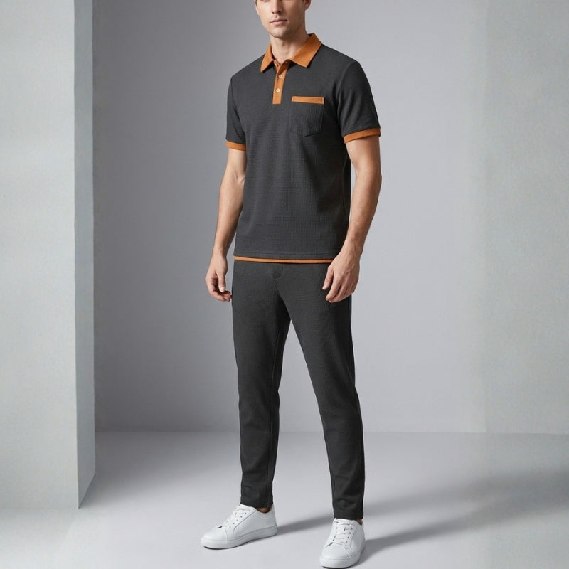 Matteo Men's Cotton Lounge Set – Polo Shirt and Trousers Two Piece Set