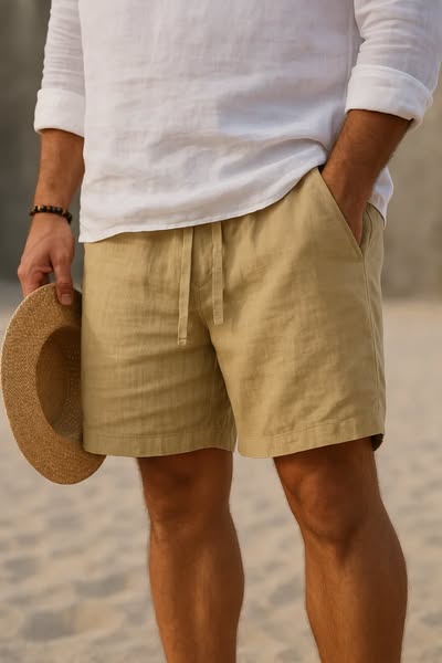 Marco Linen Shorts – Men’s Cotton Blend Shorts with Relaxed Fit and Drawstring Waist
