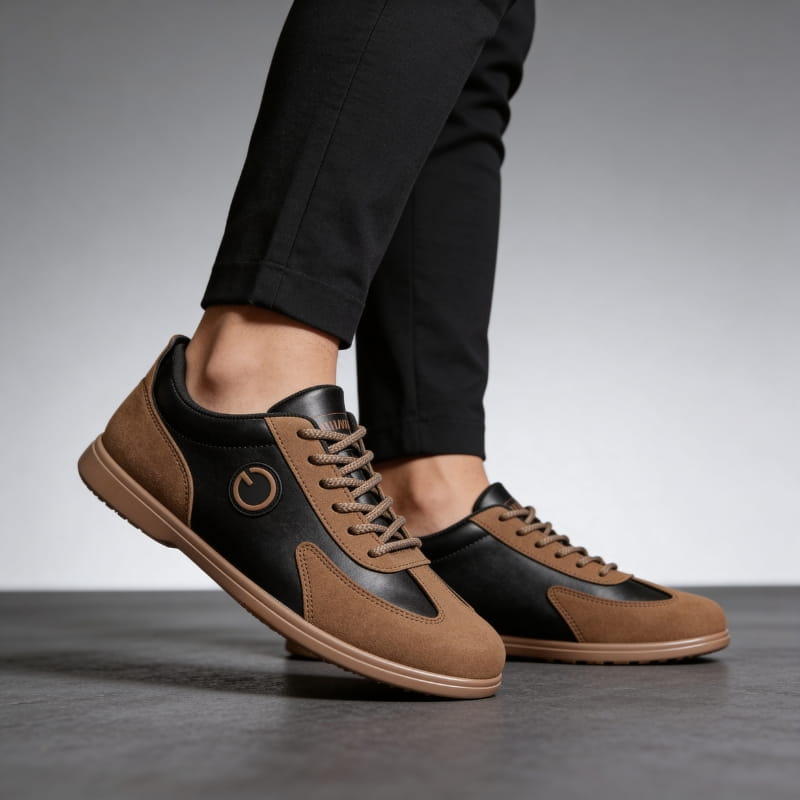 Gregory Genuine Leather Suede Trim Sneakers – Two-Tone Casual Sneakers