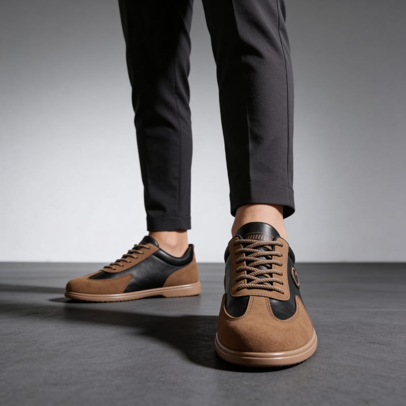 Gregory Genuine Leather Suede Trim Sneakers – Two-Tone Casual Sneakers