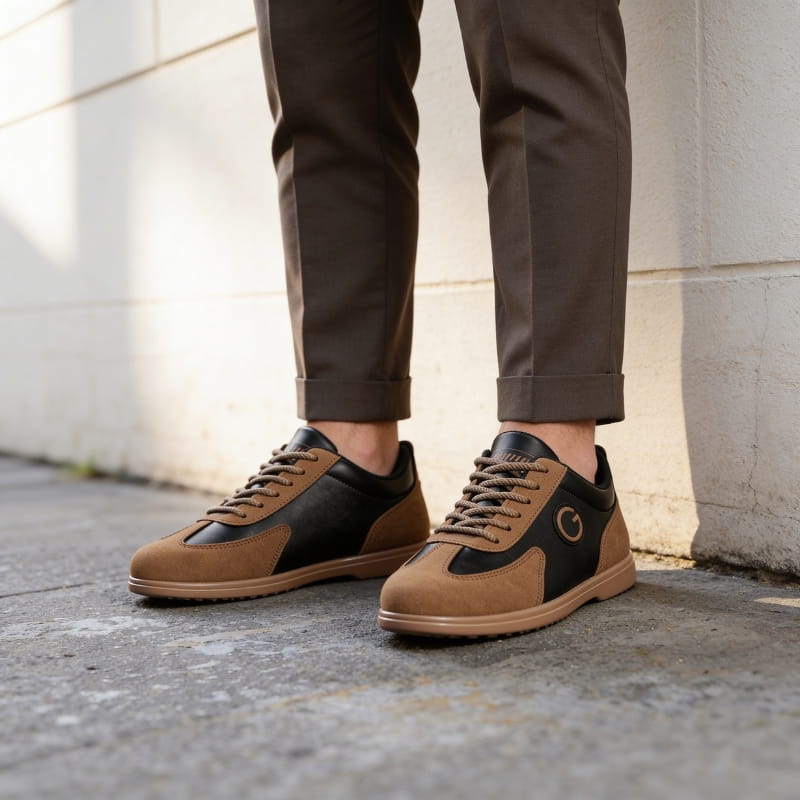 Gregory Genuine Leather Suede Trim Sneakers – Two-Tone Casual Sneakers