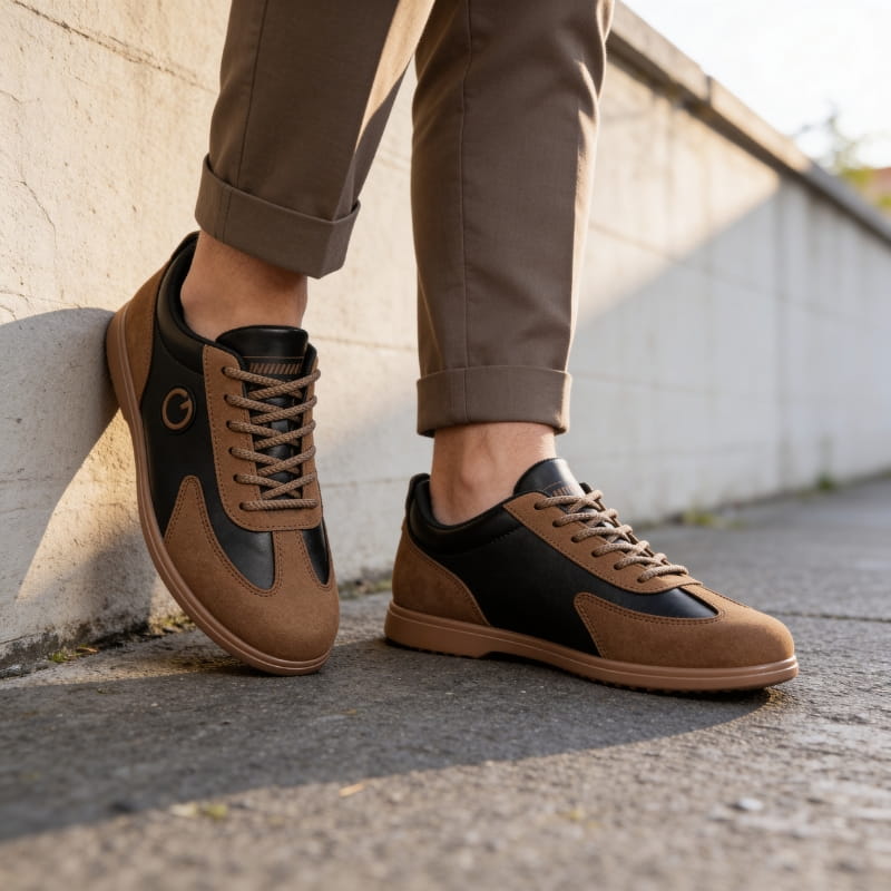 Gregory Genuine Leather Suede Trim Sneakers – Two-Tone Casual Sneakers