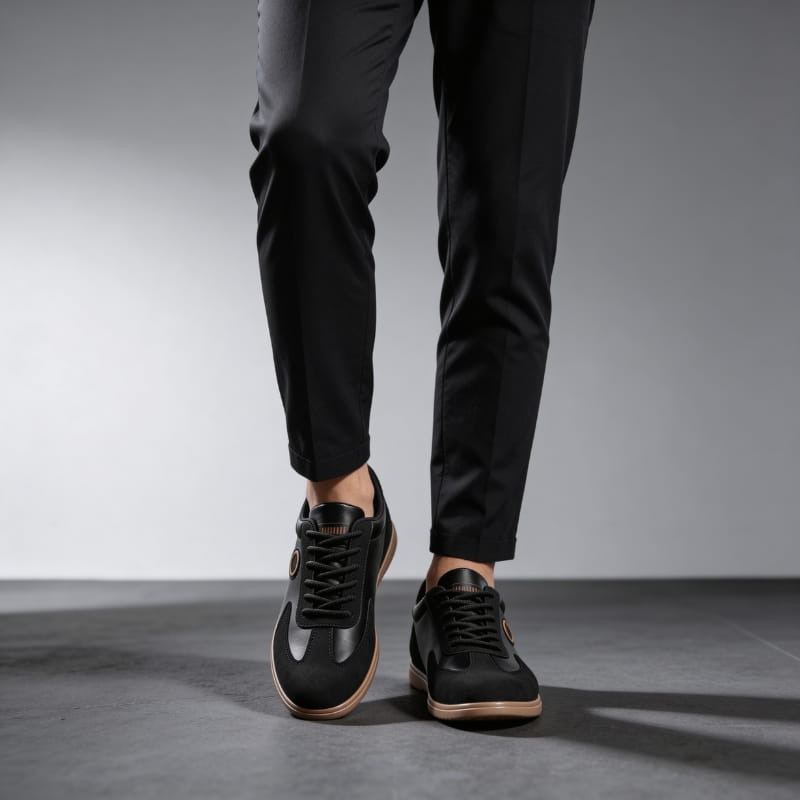 Gregory Genuine Leather Suede Trim Sneakers – Two-Tone Casual Sneakers