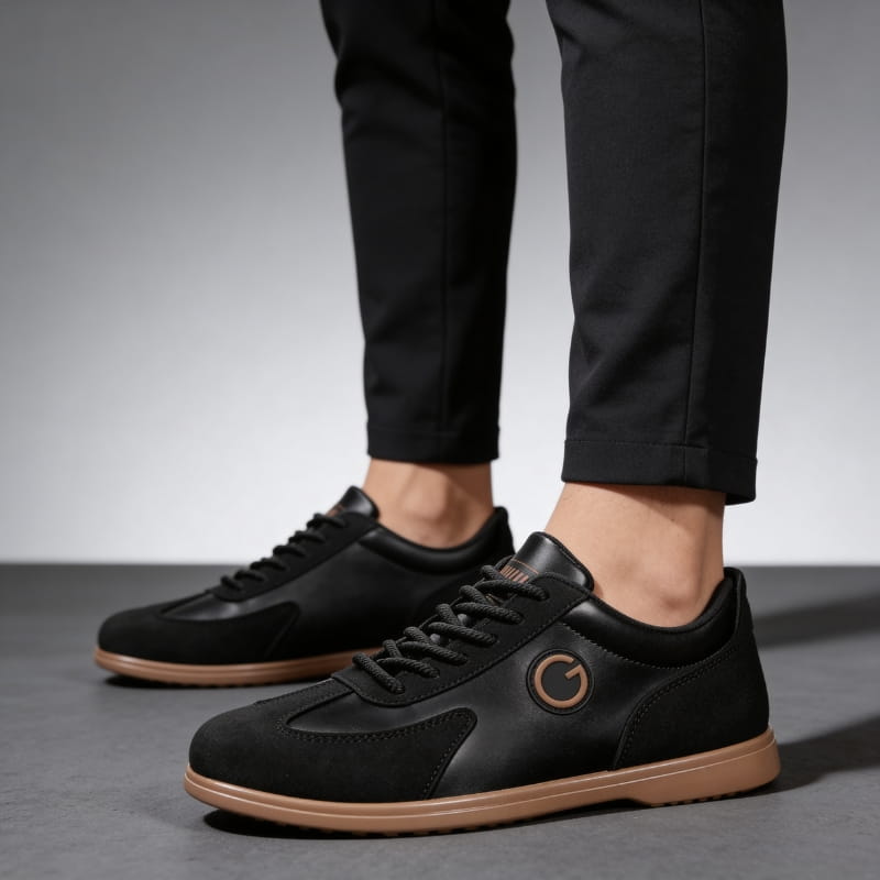 Gregory Genuine Leather Suede Trim Sneakers – Two-Tone Casual Sneakers