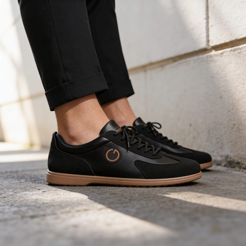 Gregory Genuine Leather Suede Trim Sneakers – Two-Tone Casual Sneakers