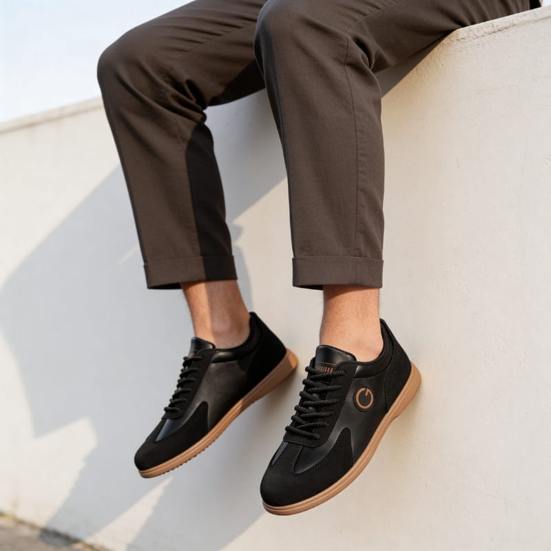 Gregory Genuine Leather Suede Trim Sneakers – Two-Tone Casual Sneakers