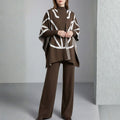 Eleine Women’s Knit Lounge Set – Viscose-Blend Sweater, Cardigan & Wide-Leg Pants