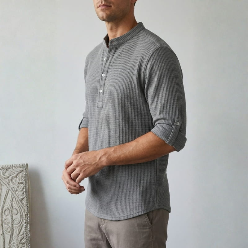 Callen Textured Cotton Henley Shirt – Relaxed Fit Casual Shirt