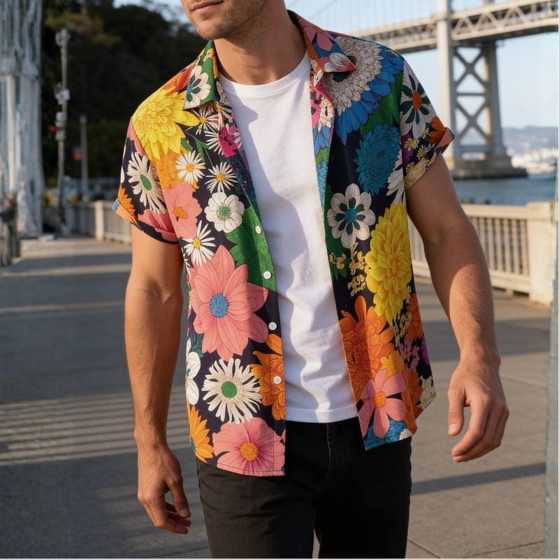 Randy Tropical Floral Button-Up Shirt – Lightweight Summer Shirt