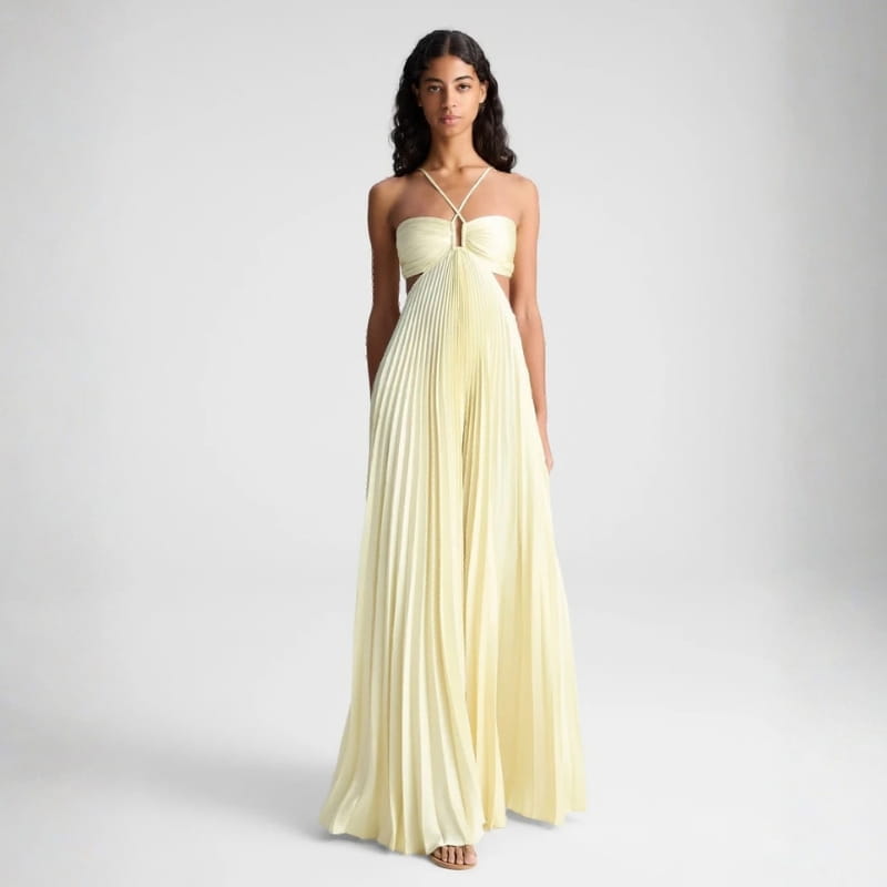 Mariah Pleated Sunrise Maxi Dress – Lightweight Chiffon Evening Wear