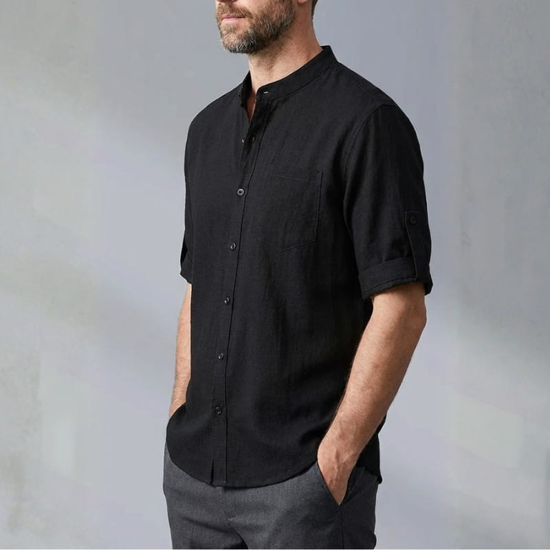 Ethan Relaxed Cotton Mandarin Collar Shirt – Soft Stretch Casual Shirt