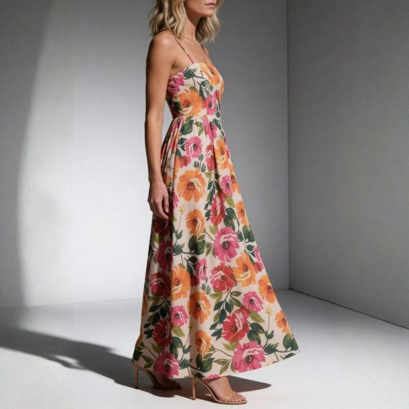 Vivienne Floral Print Maxi Dress – Gathered Waist Silhouette