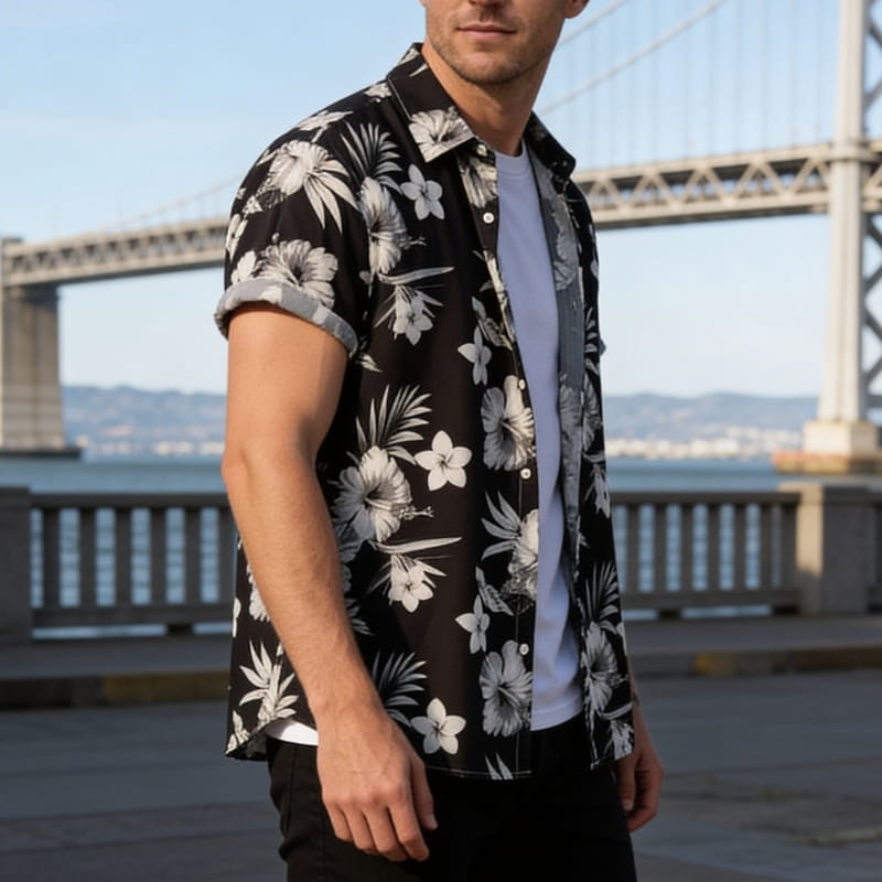 Randy Tropical Floral Button-Up Shirt – Lightweight Summer Shirt