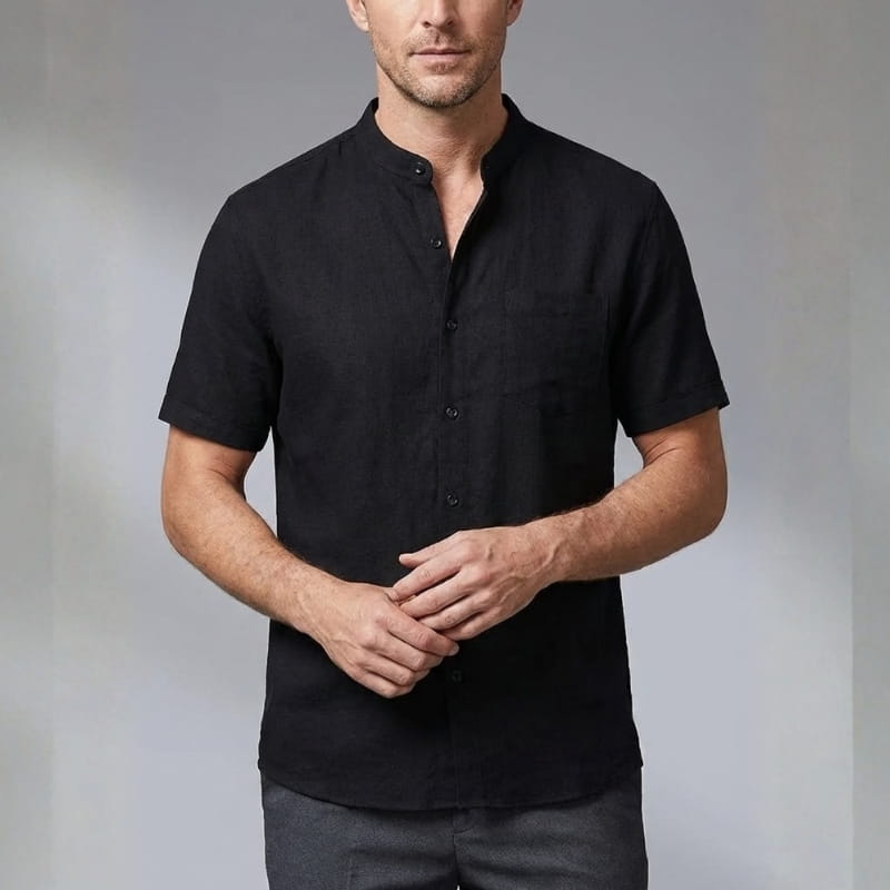 Ethan Relaxed Cotton Mandarin Collar Shirt – Soft Stretch Casual Shirt